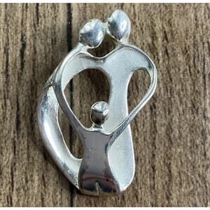 Sterling Silver Mother & Child Pendant 925 Family Love Heart Abstract Vintage
